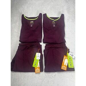 NEW Landau Women’s V-Neck Scrub Sets Wine XL Set Of 4 NWT Pants Top